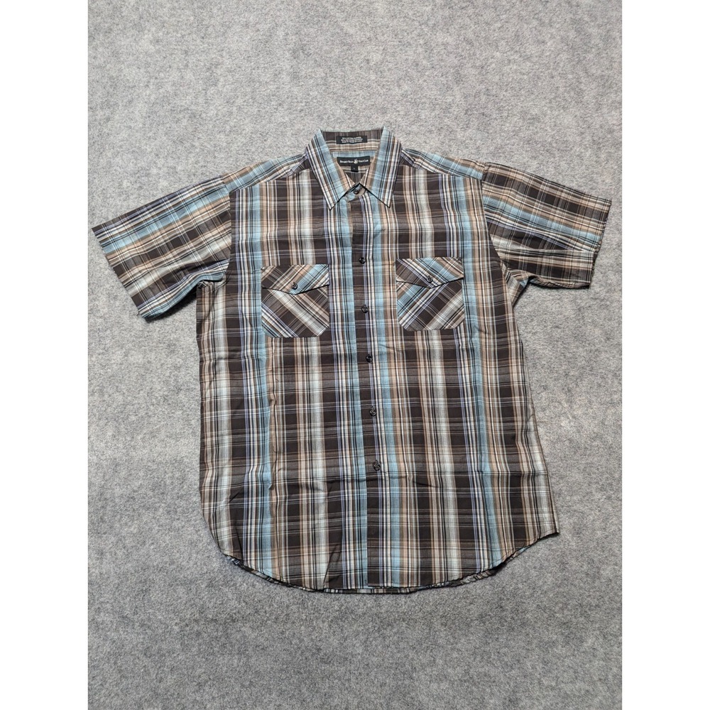 Ralph Lauren Brown Plaid Button Up Shirt Mens Medium Short‎ Sleeve